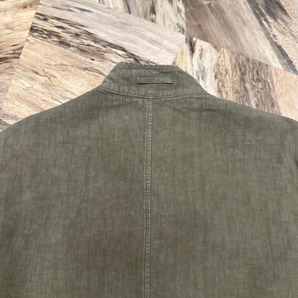 VTG 00s Y2K Banana Republic Garment Dyed Olive Green Linen Field Jacket Men's XL - Picture 11 of 15